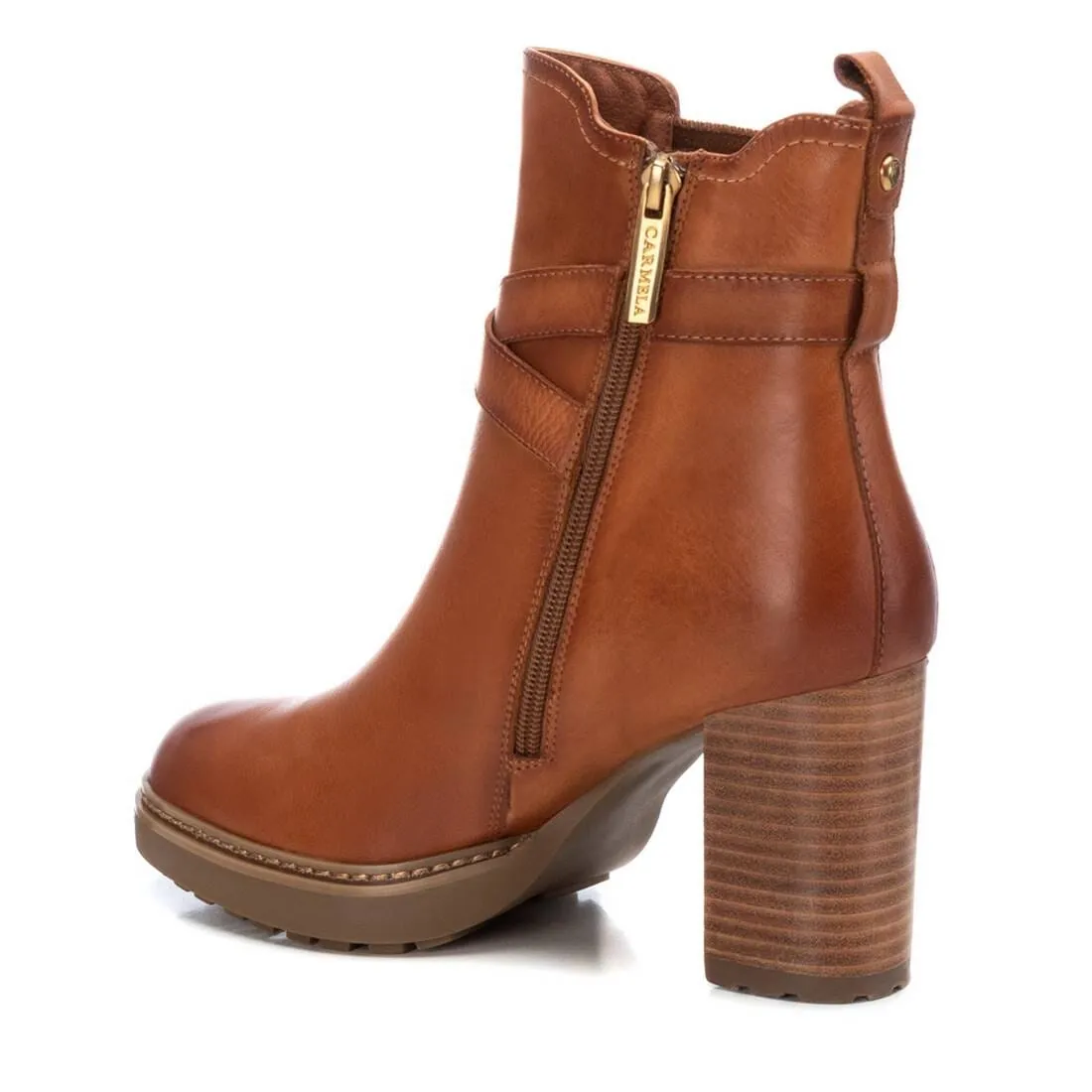 161161 Spanish Leather ankle boots with ankle straps and elastic in Tan