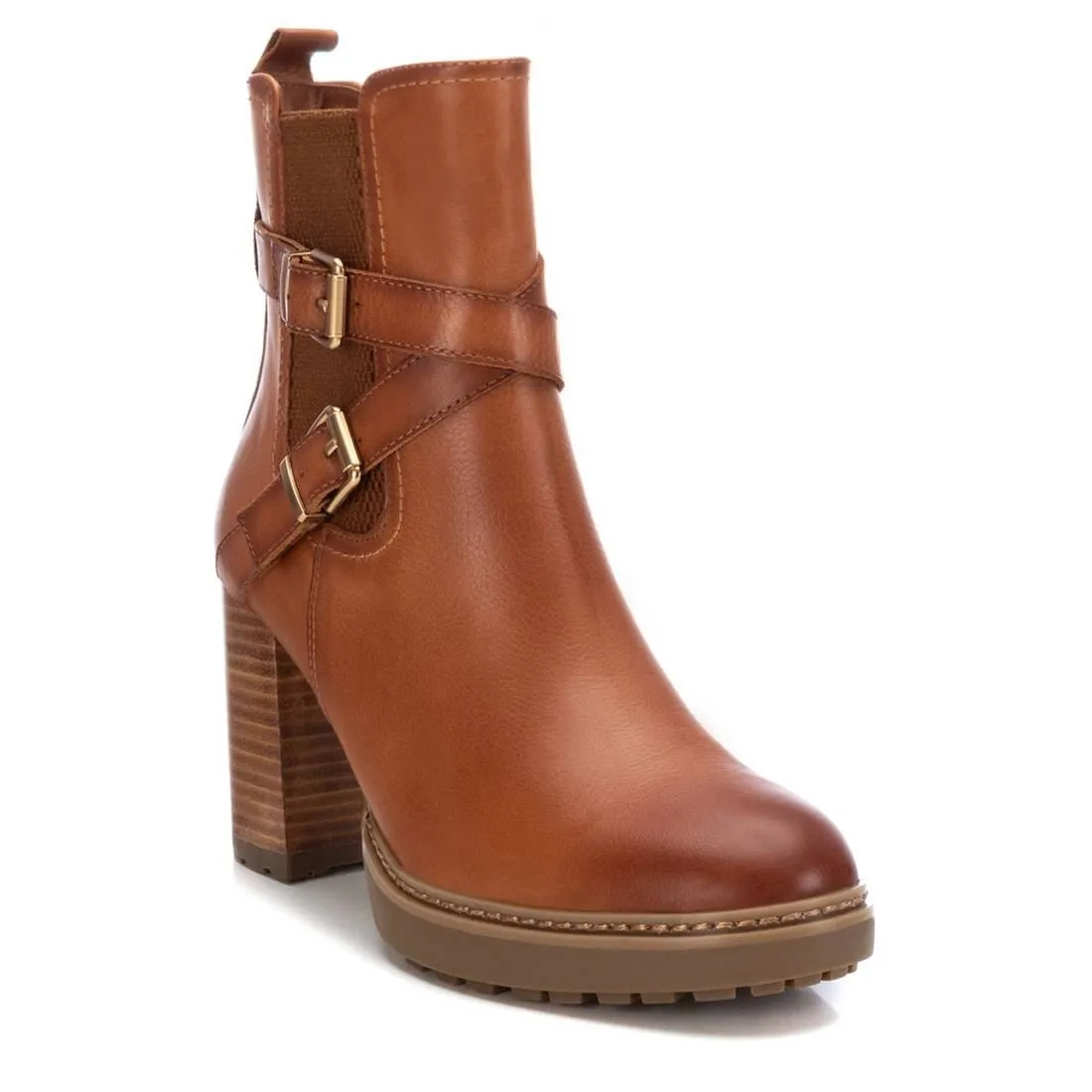 161161 Spanish Leather ankle boots with ankle straps and elastic in Tan