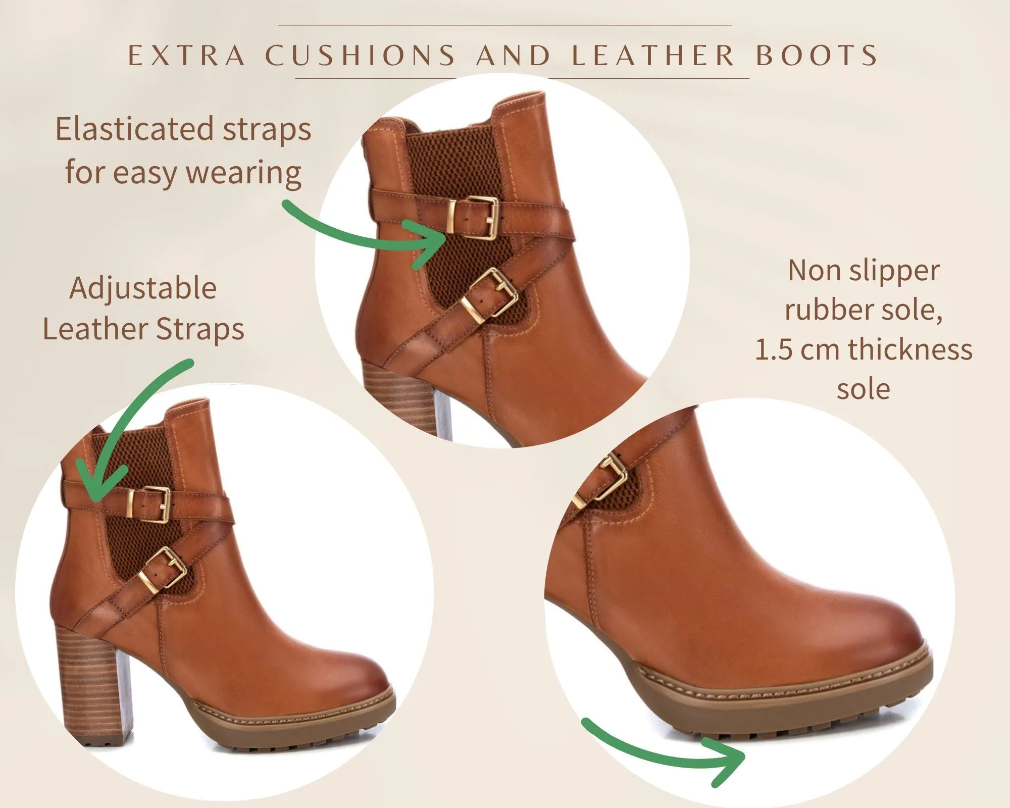 161161 Spanish Leather ankle boots with ankle straps and elastic in Tan