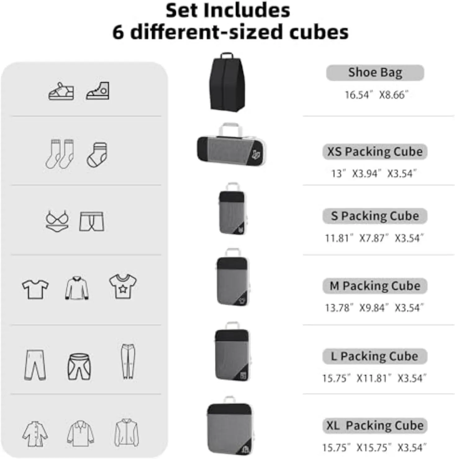 6 Set compression packing cubes travel accessories,Expandable Packing Organizers for Travel,Essentials Luggage Travel Bags,Packing Cubes for Suitcases, Cube Accessories for Women/Men