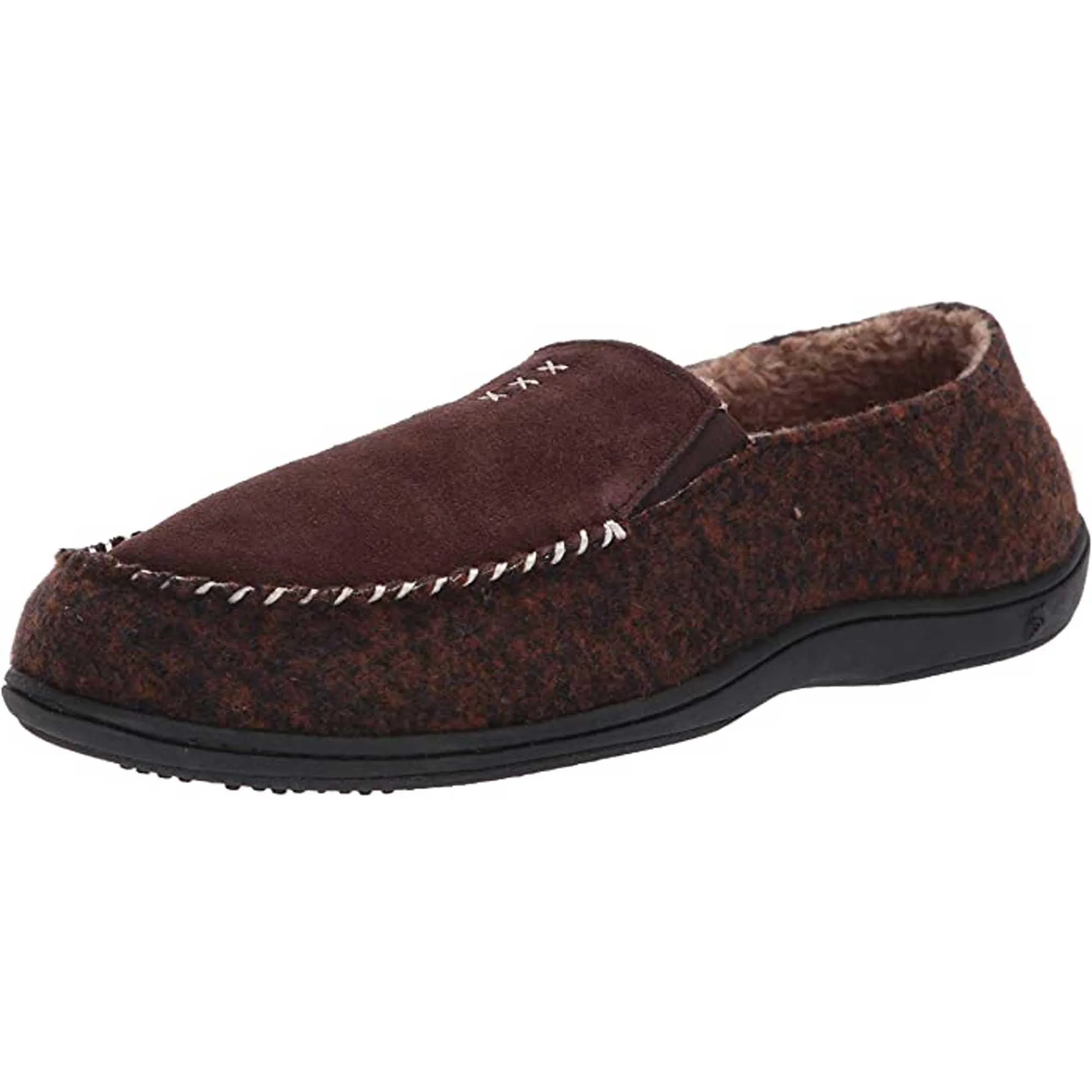 Acorn Men's Crafted Moc Slippers - Suede and Faux Wool, Walnut, Large | A19016WALML
