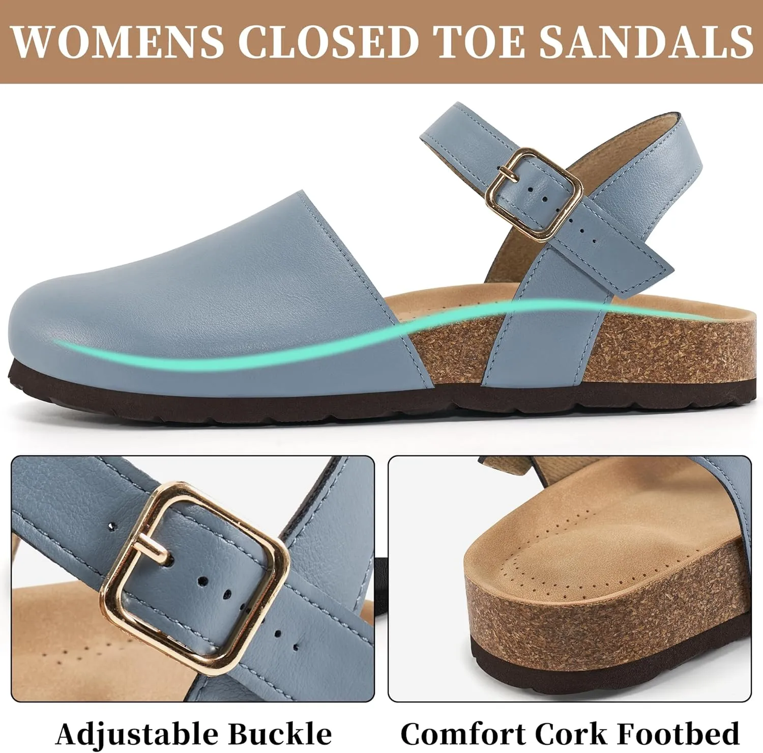 Alicegana Closed Toe Sandals for Women  Arch Support Dressy Flat Sandals Comfortable Summer Shoes 2025