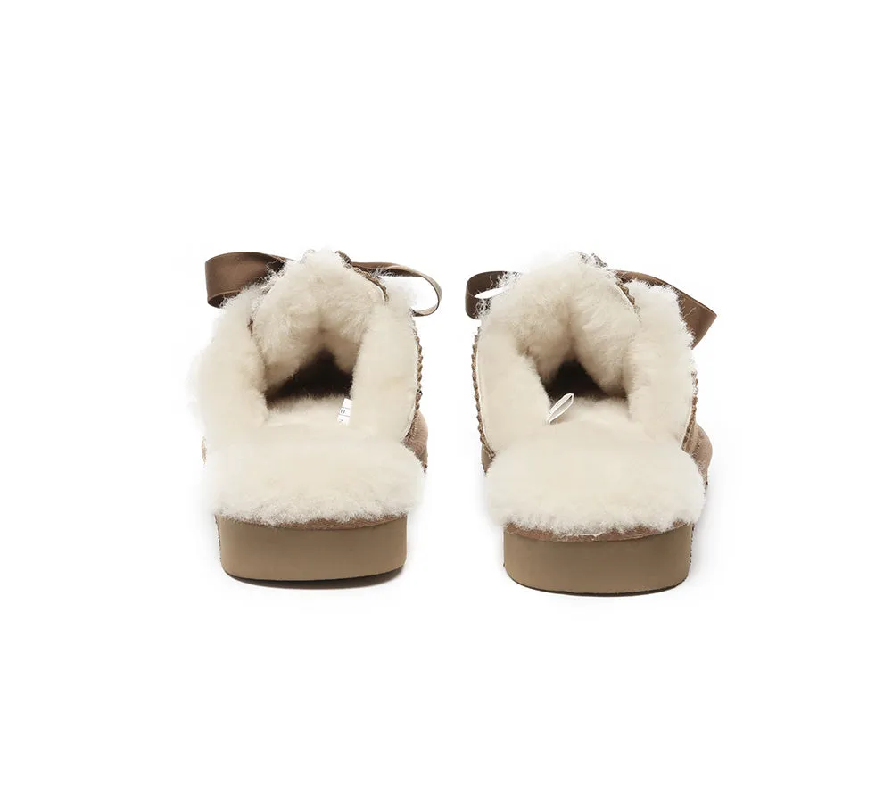 AUSTRALIAN SHEPHERD® UGG Slippers Women Sheepskin Wool Adjustable Ribbon Bow Ruby