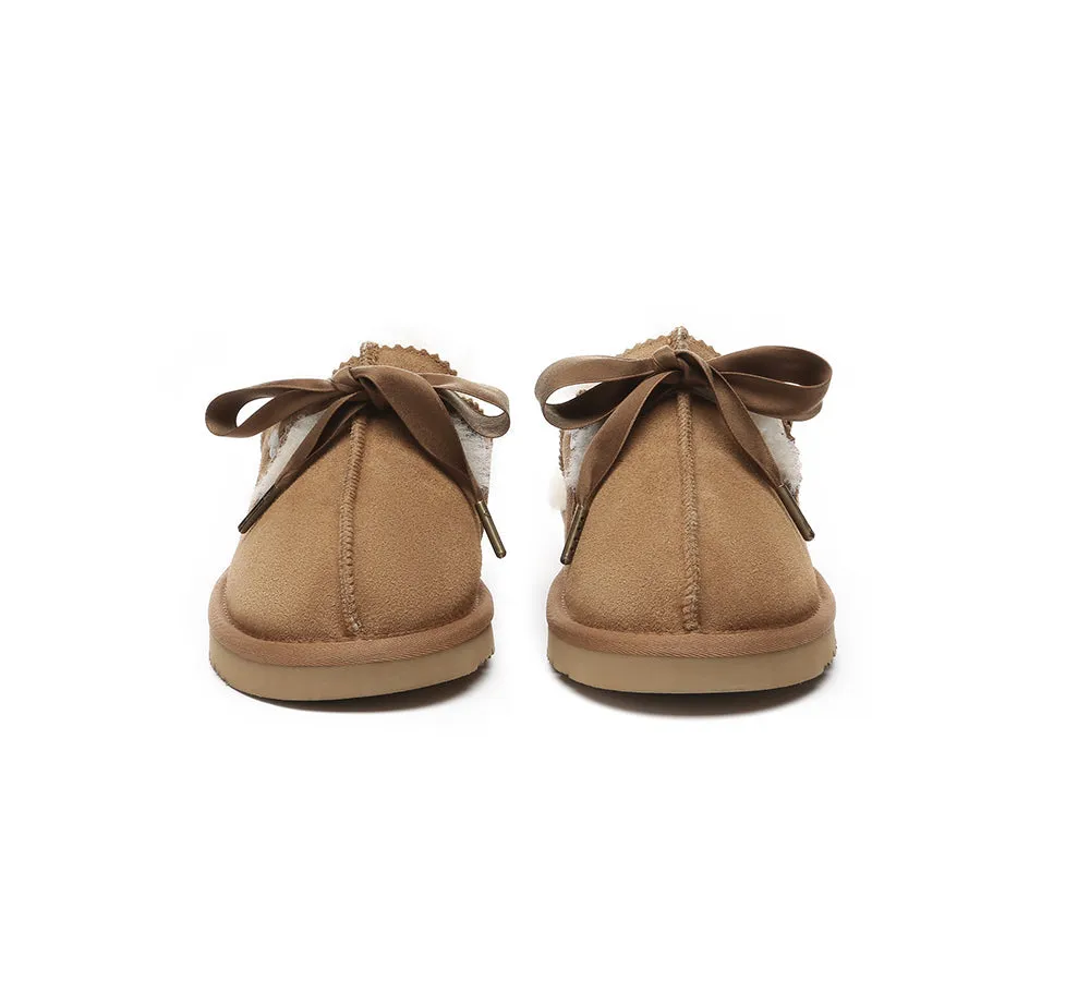 AUSTRALIAN SHEPHERD® UGG Slippers Women Sheepskin Wool Adjustable Ribbon Bow Ruby
