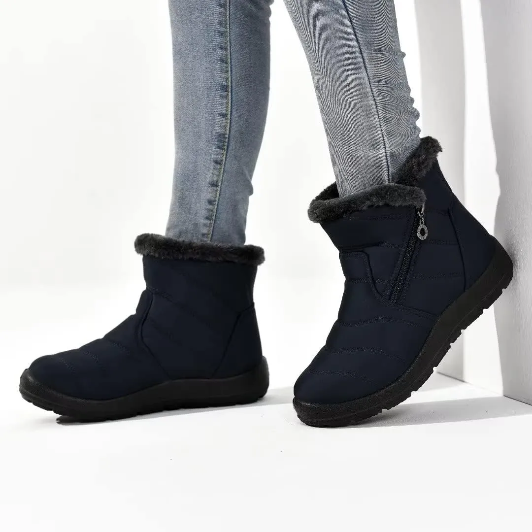 Cheval Winter Snow Zip Up Boots for Women, Fur Lined Warm Ankle Booties, Outdoor Anti-slip Waterproof Comfortable Short Boot, Botas De Invierno Para Mujert