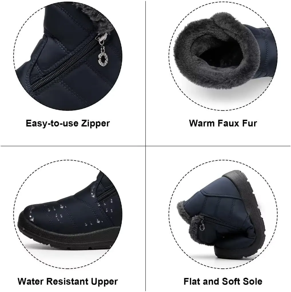 Cheval Winter Snow Zip Up Boots for Women, Fur Lined Warm Ankle Booties, Outdoor Anti-slip Waterproof Comfortable Short Boot, Botas De Invierno Para Mujert