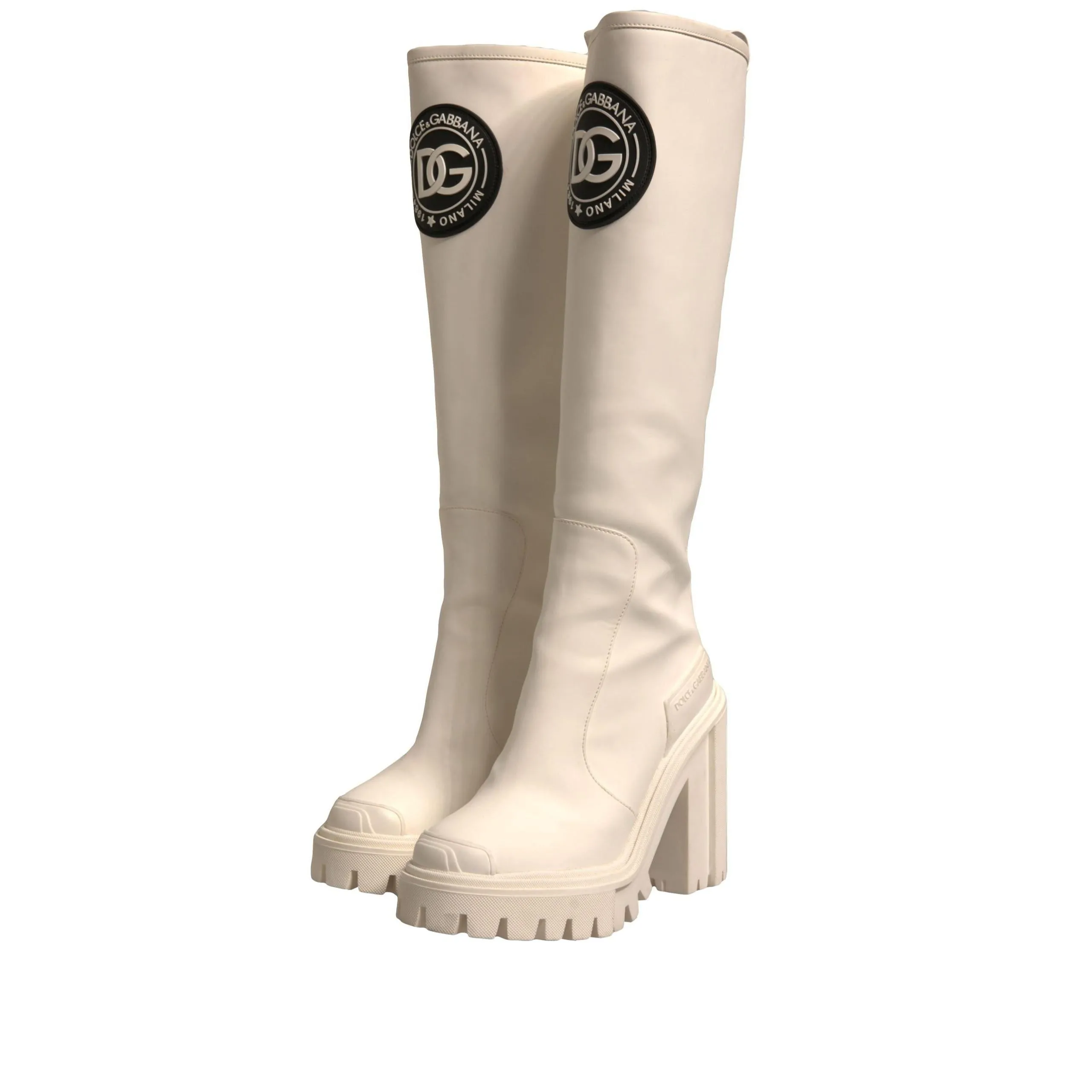 Dolce & Gabbana White DG Logo Hi Trekking Plateau Biker Boots Shoes
