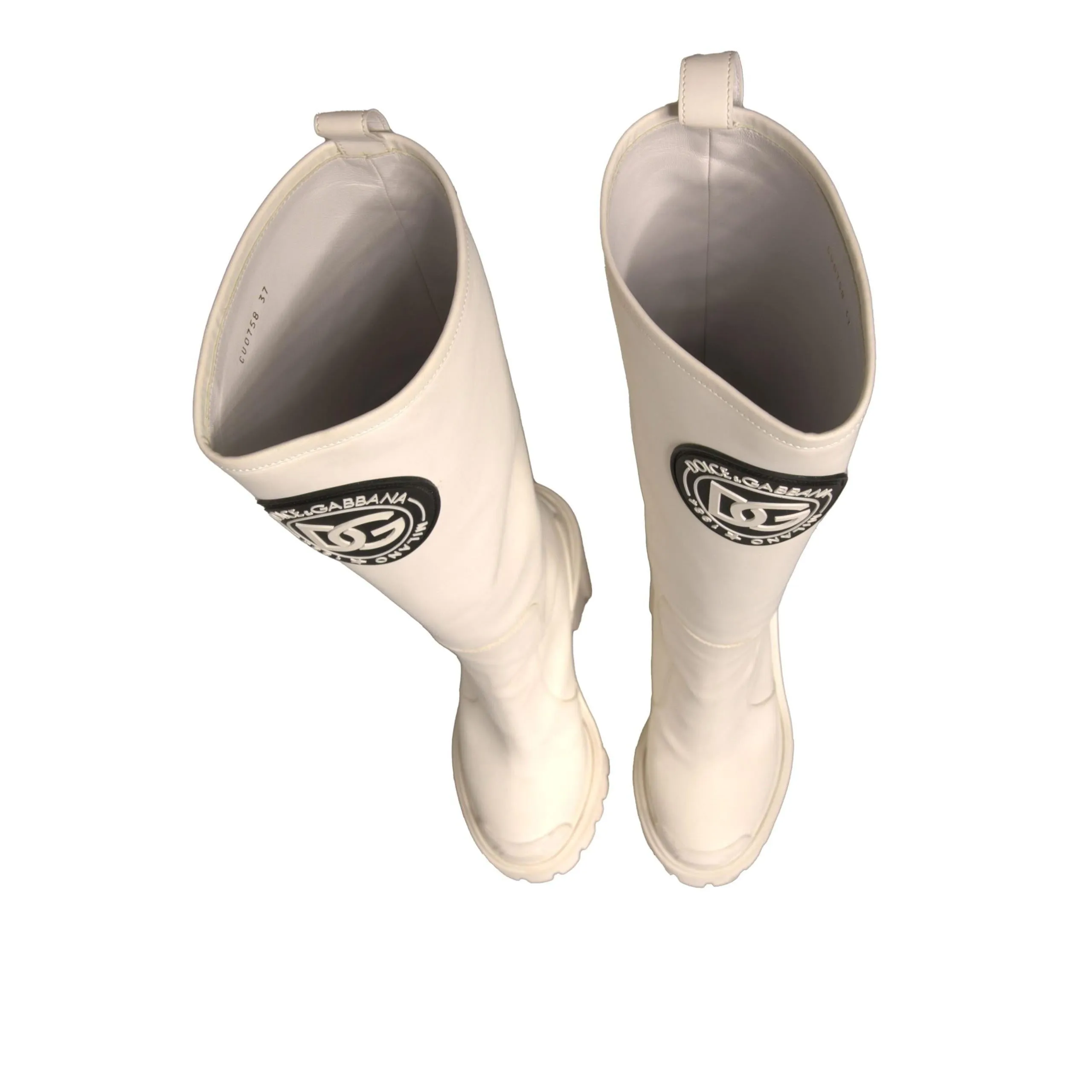 Dolce & Gabbana White DG Logo Hi Trekking Plateau Biker Boots Shoes