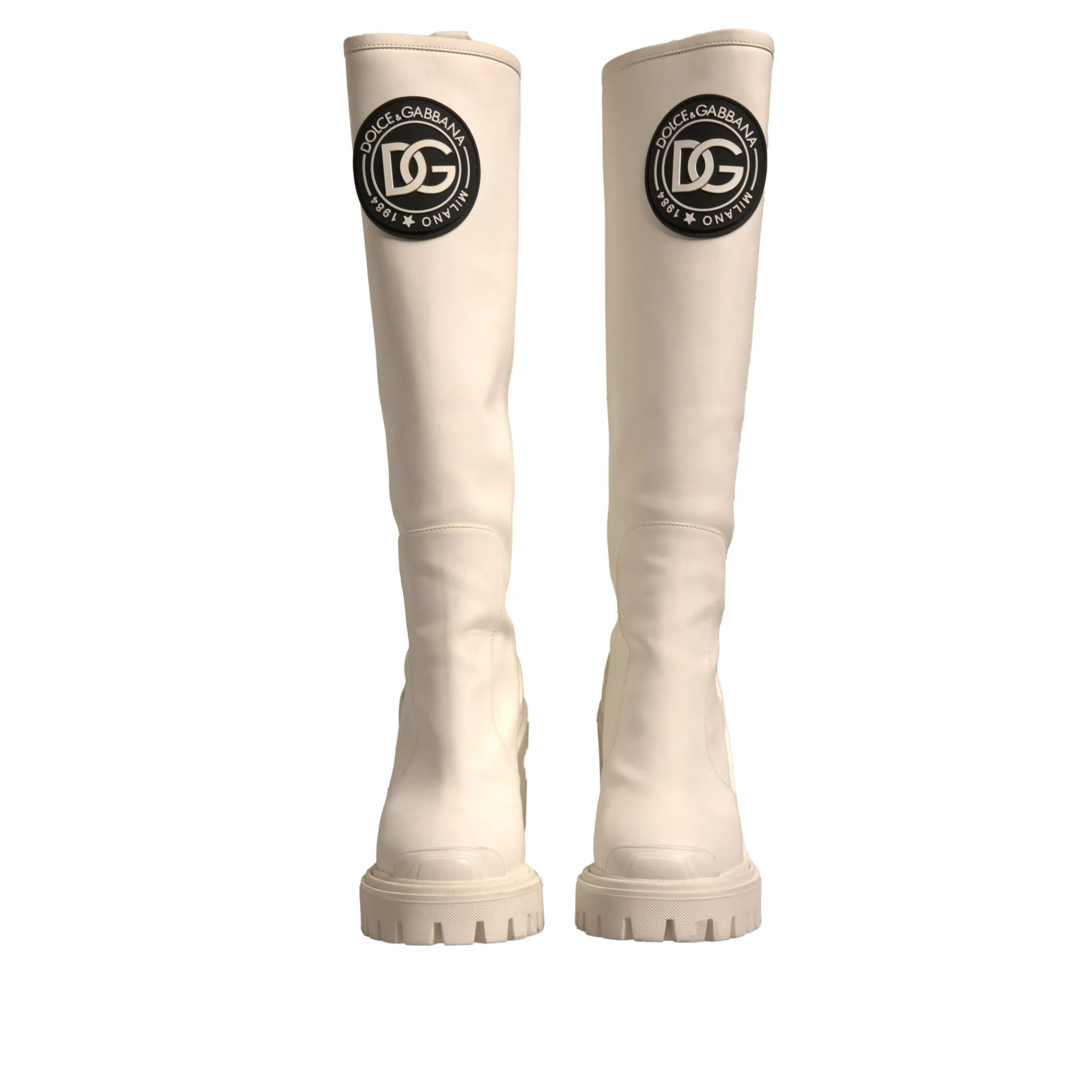 Dolce & Gabbana White DG Logo Hi Trekking Plateau Biker Boots Shoes