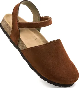 Ecetana Womens Sandals Closed Toe Shoes Dressy Summer Cork Footbed Comfortable Arch Support Flats Sandals for Women 2025