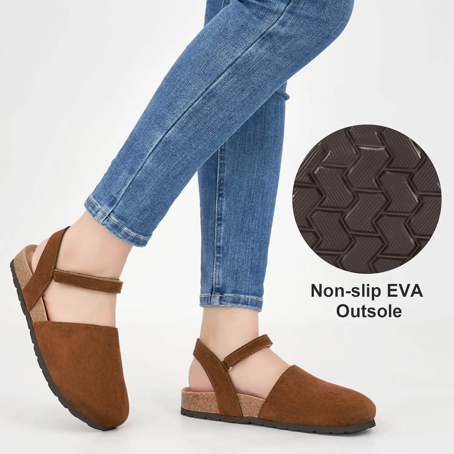 Ecetana Womens Sandals Closed Toe Shoes Dressy Summer Cork Footbed Comfortable Arch Support Flats Sandals for Women 2025