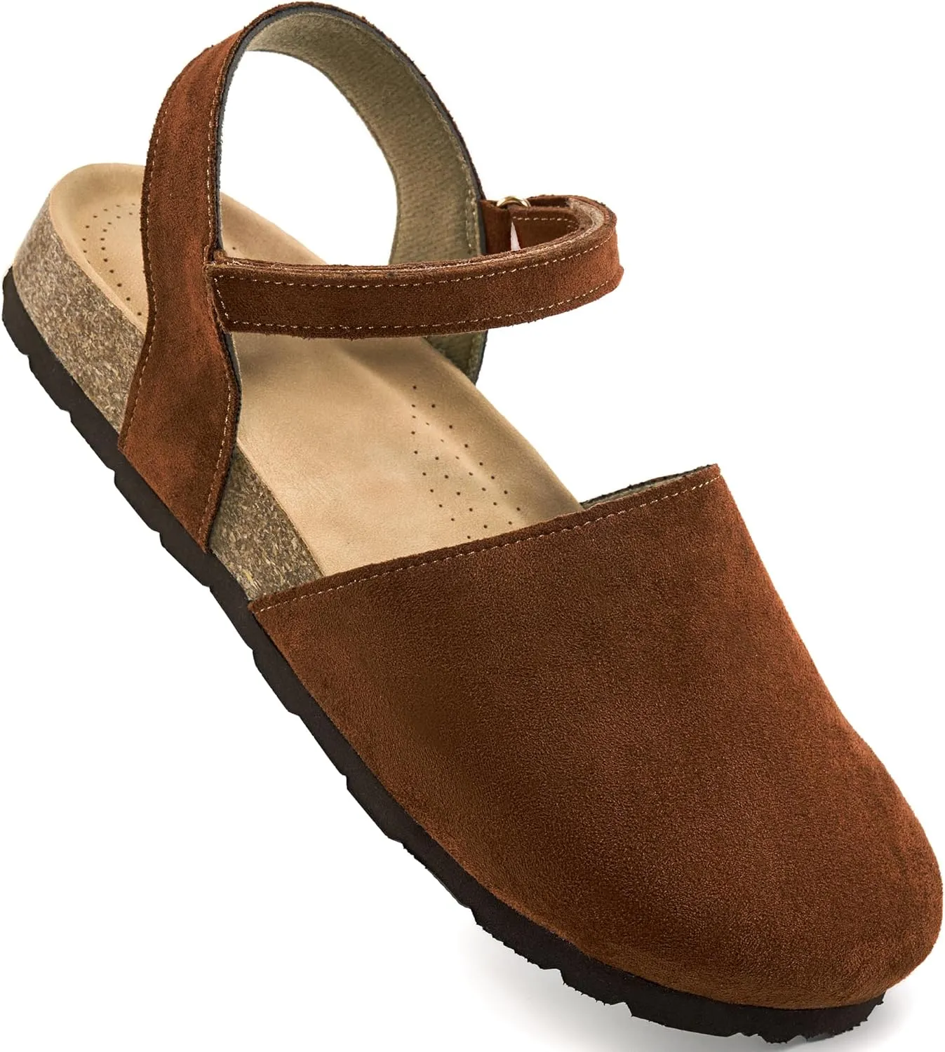 Ecetana Womens Sandals Closed Toe Shoes Dressy Summer Cork Footbed Comfortable Arch Support Flats Sandals for Women 2025