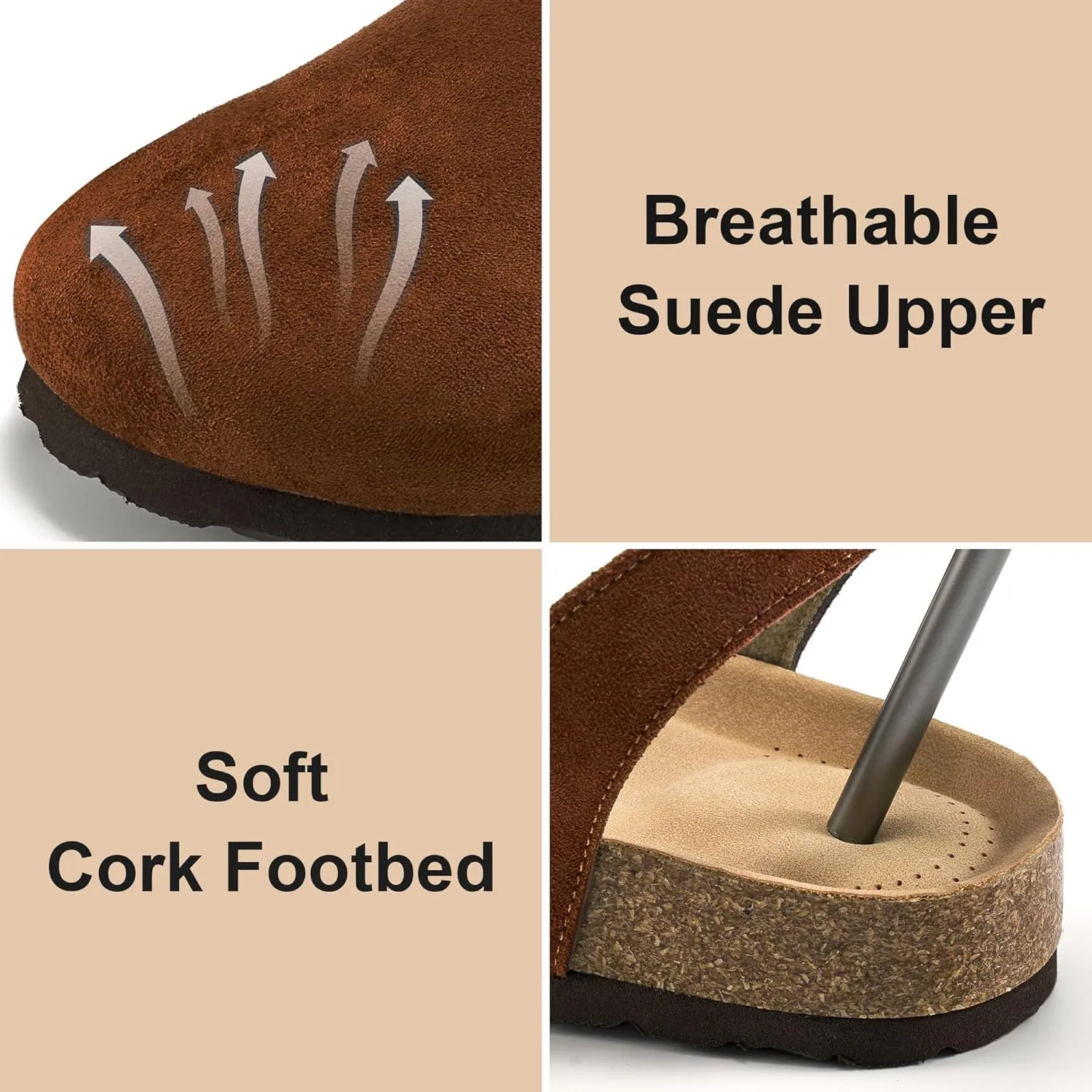 Ecetana Womens Sandals Closed Toe Shoes Dressy Summer Cork Footbed Comfortable Arch Support Flats Sandals for Women 2025