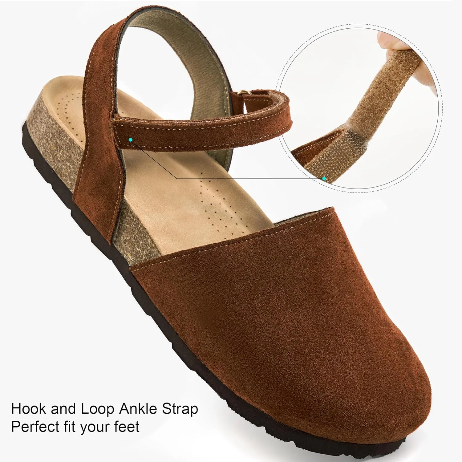 Ecetana Womens Sandals Closed Toe Shoes Dressy Summer Cork Footbed Comfortable Arch Support Flats Sandals for Women 2025