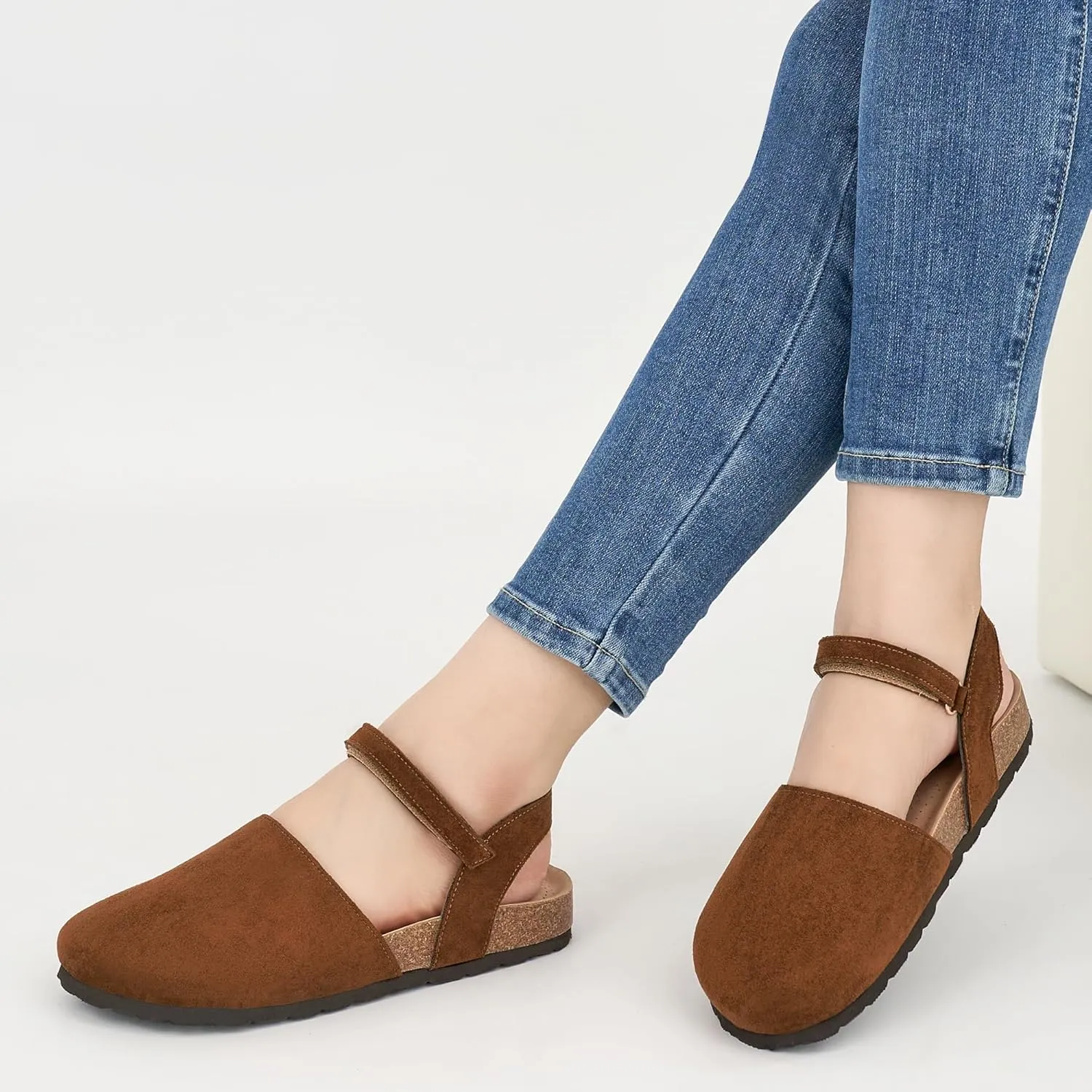 Ecetana Womens Sandals Closed Toe Shoes Dressy Summer Cork Footbed Comfortable Arch Support Flats Sandals for Women 2025