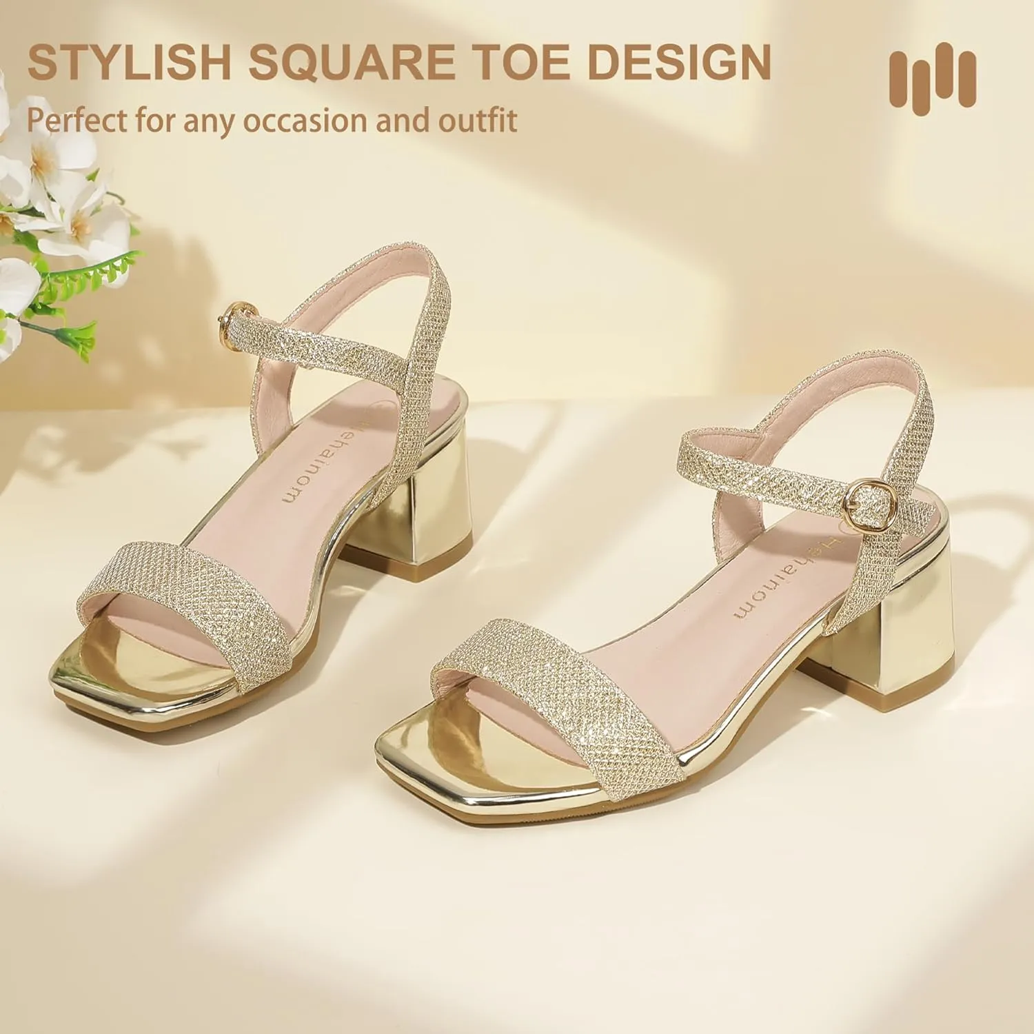 Hehainom Girls Heels Dress Shoes Square Toe Sandals Flower Girl Party Wedding Church Little Big Kid Shoes