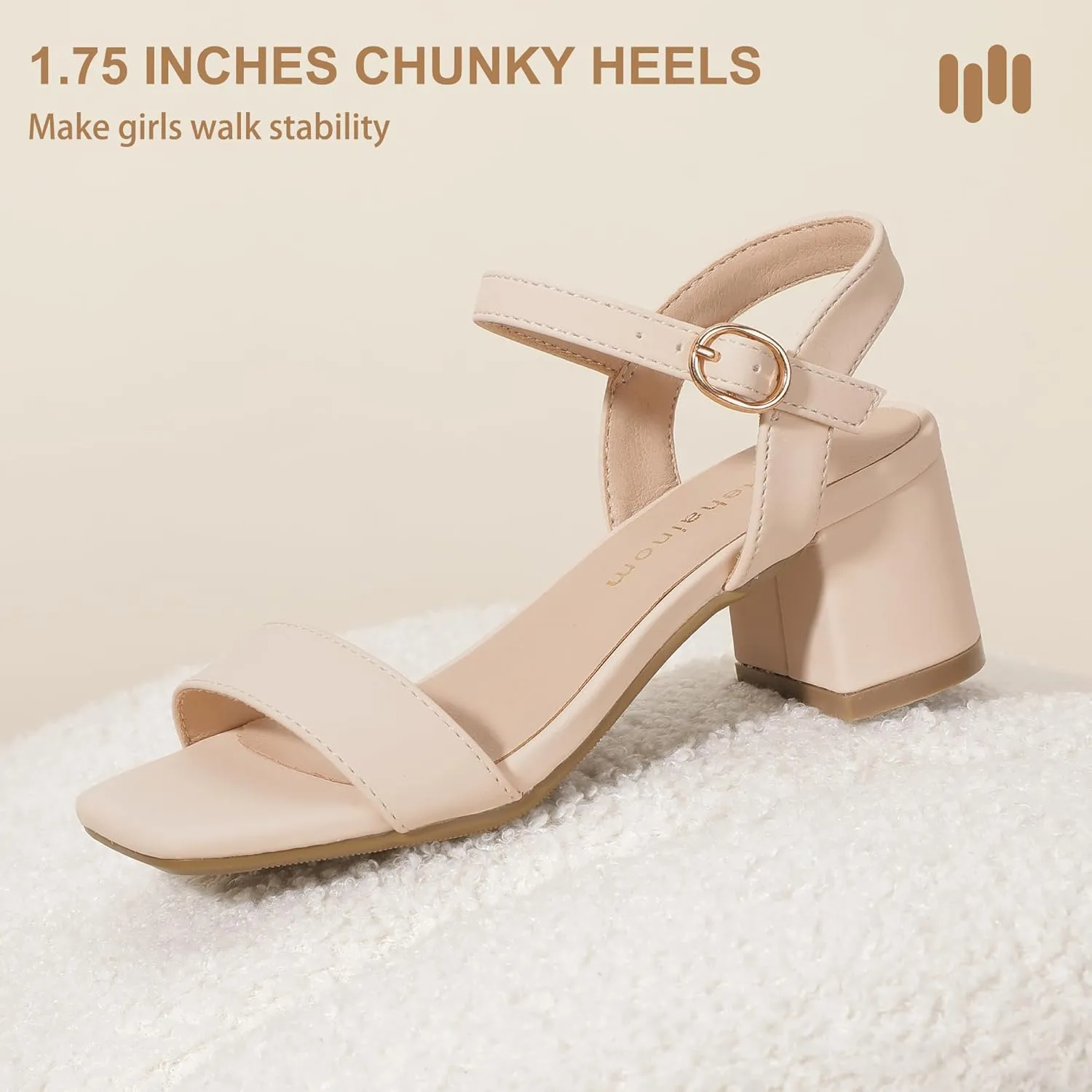 Hehainom Girls Heels Dress Shoes Square Toe Sandals Flower Girl Party Wedding Church Little Big Kid Shoes
