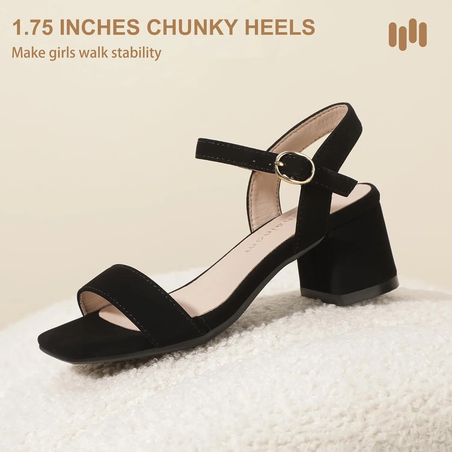 Hehainom Girls Heels Dress Shoes Square Toe Sandals Flower Girl Party Wedding Church Little Big Kid Shoes