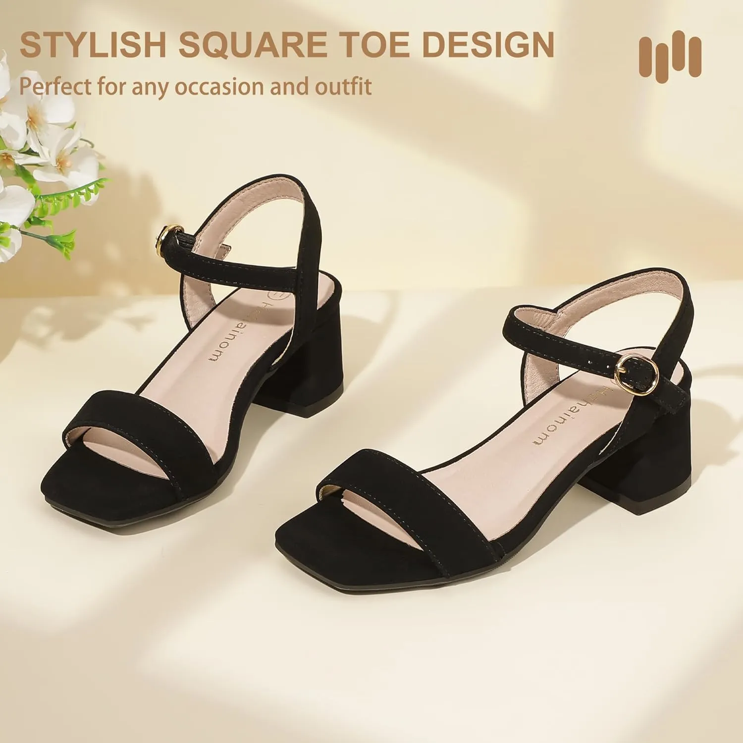 Hehainom Girls Heels Dress Shoes Square Toe Sandals Flower Girl Party Wedding Church Little Big Kid Shoes