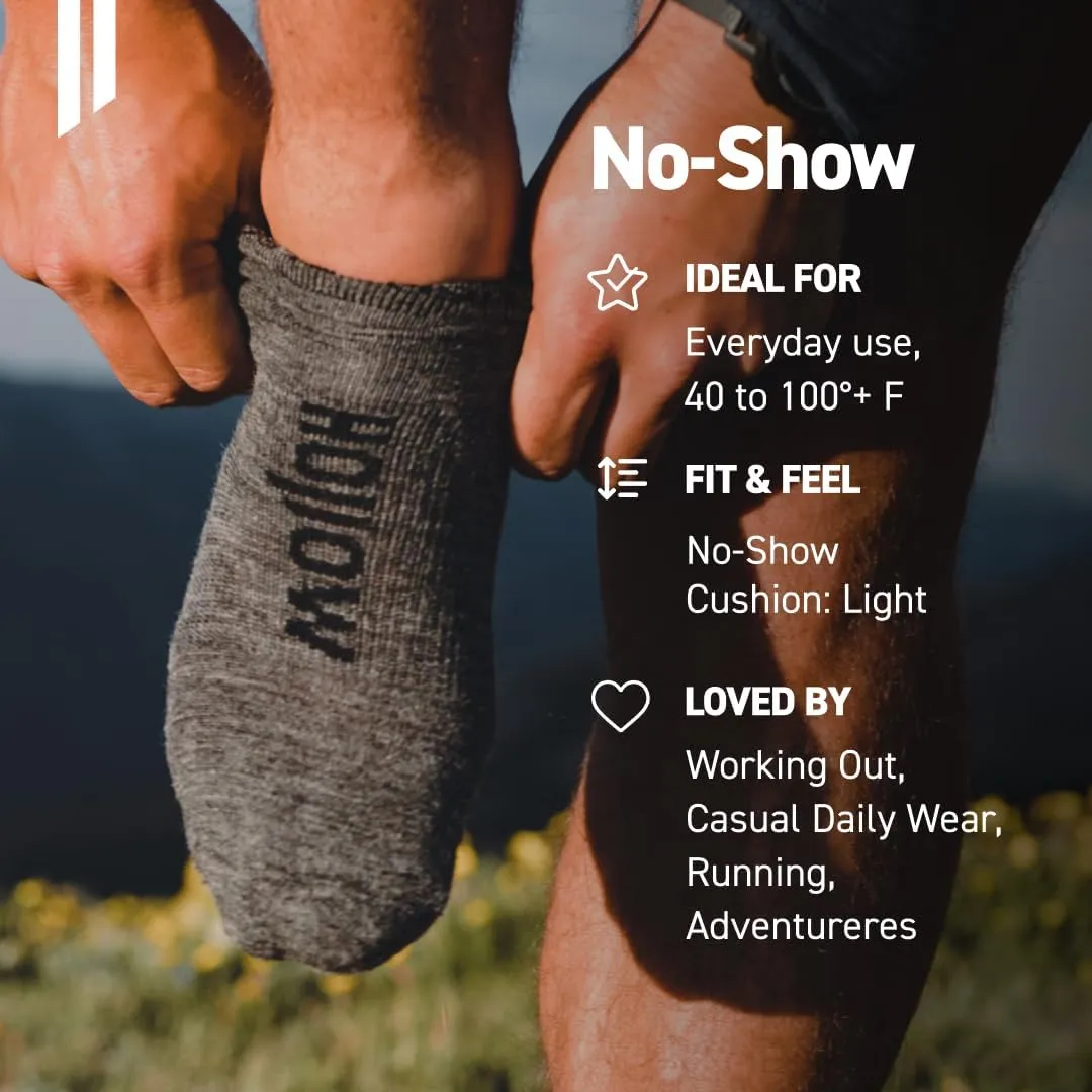 HOLLOW Alpaca No Show Socks for Men and Women, Moisture Wicking Alpaca Socks for Hiking, Running, Outdoors, Any Season No Show Sock, Temperature Regulating, Light Compression, Medium, Black