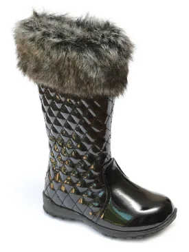Lamour Girls Black Quilted Faux Fur Cuff Winter Boots 7 Toddler-11 Kids