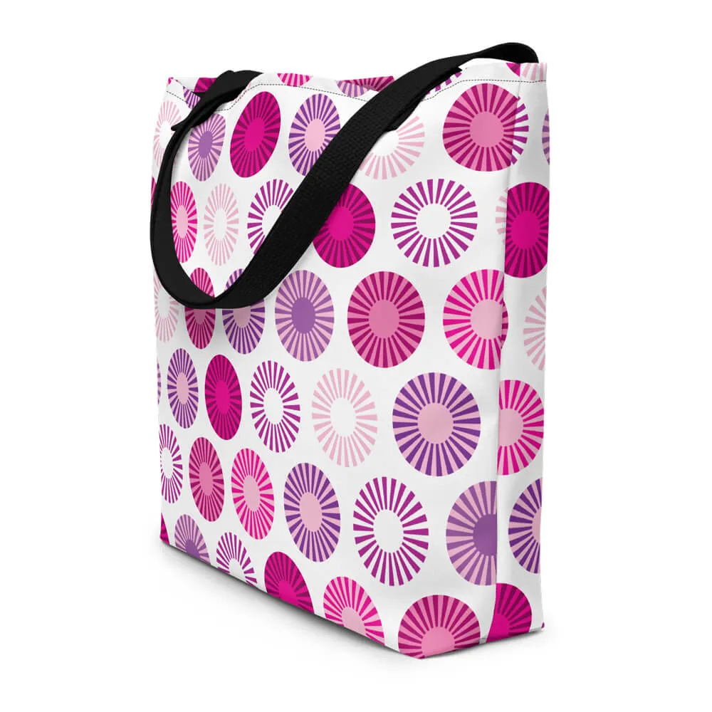 Mid Century Modern Pink FlowerPower Beach Bag