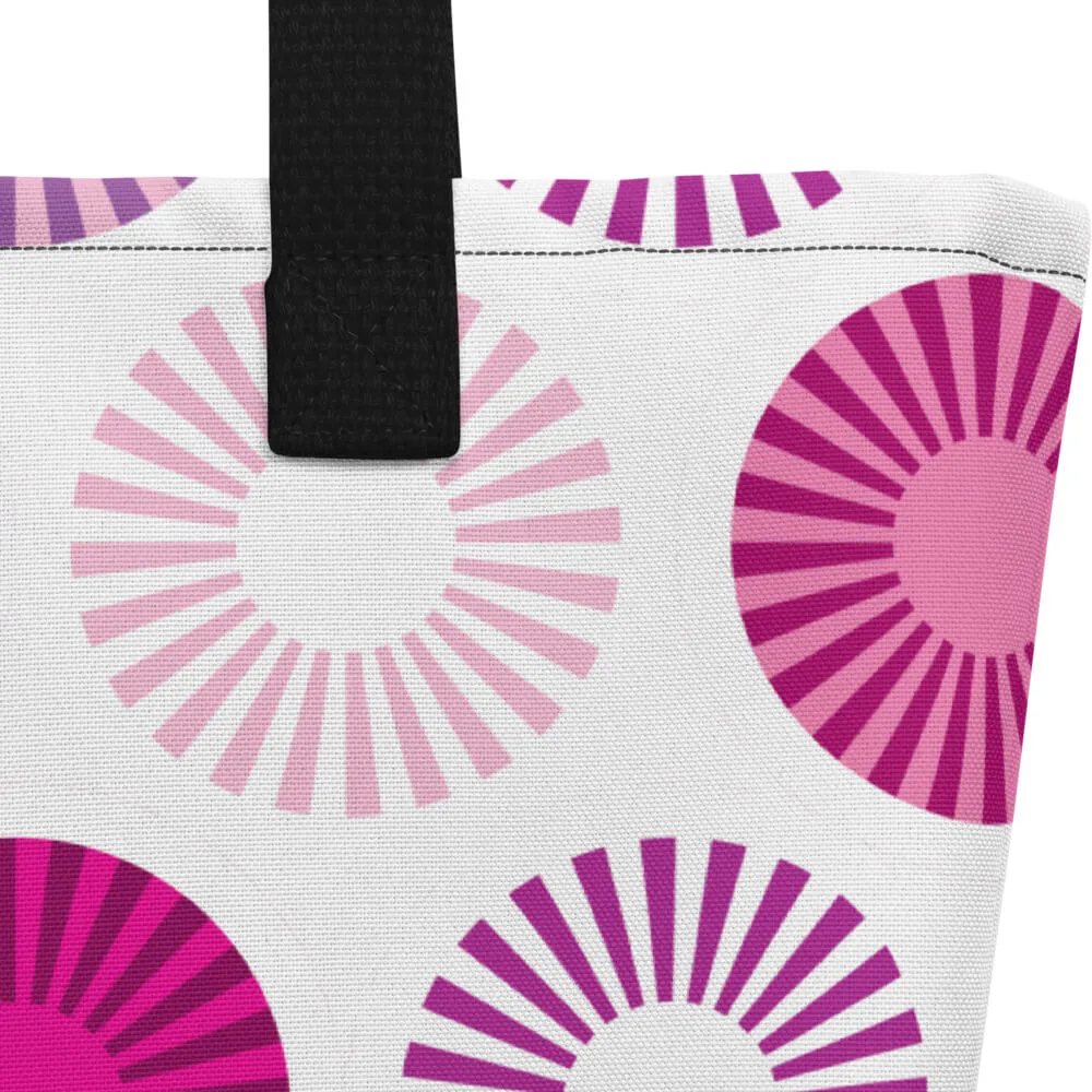 Mid Century Modern Pink FlowerPower Beach Bag