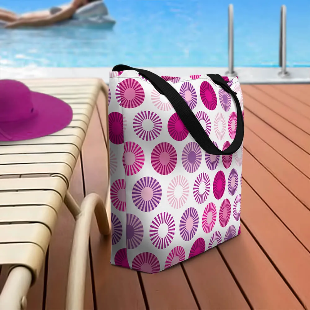 Mid Century Modern Pink FlowerPower Beach Bag