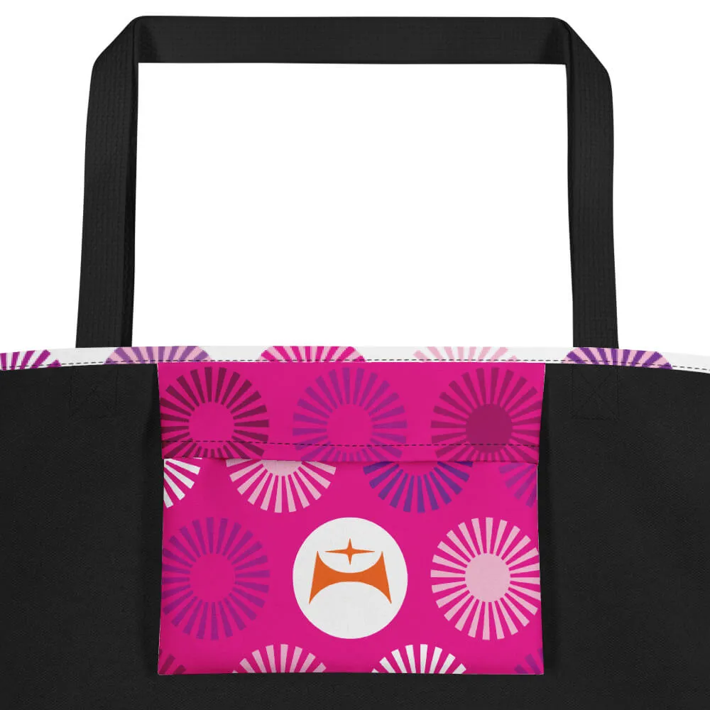 Mid Century Modern Pink FlowerPower Beach Bag