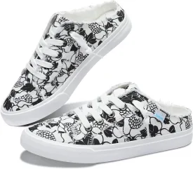 Obtaom Women Canvas Mules Memory Foam Clipper Fashion Sneakers Comfortable Slip-On Mule Backless Holiday Shoes