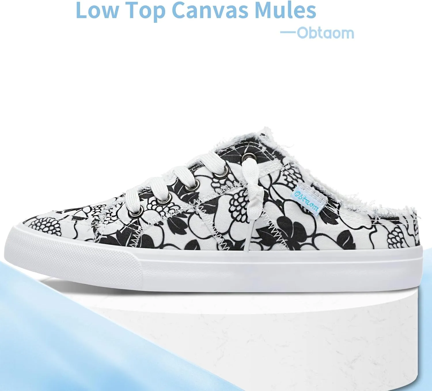 Obtaom Women Canvas Mules Memory Foam Clipper Fashion Sneakers Comfortable Slip-On Mule Backless Holiday Shoes