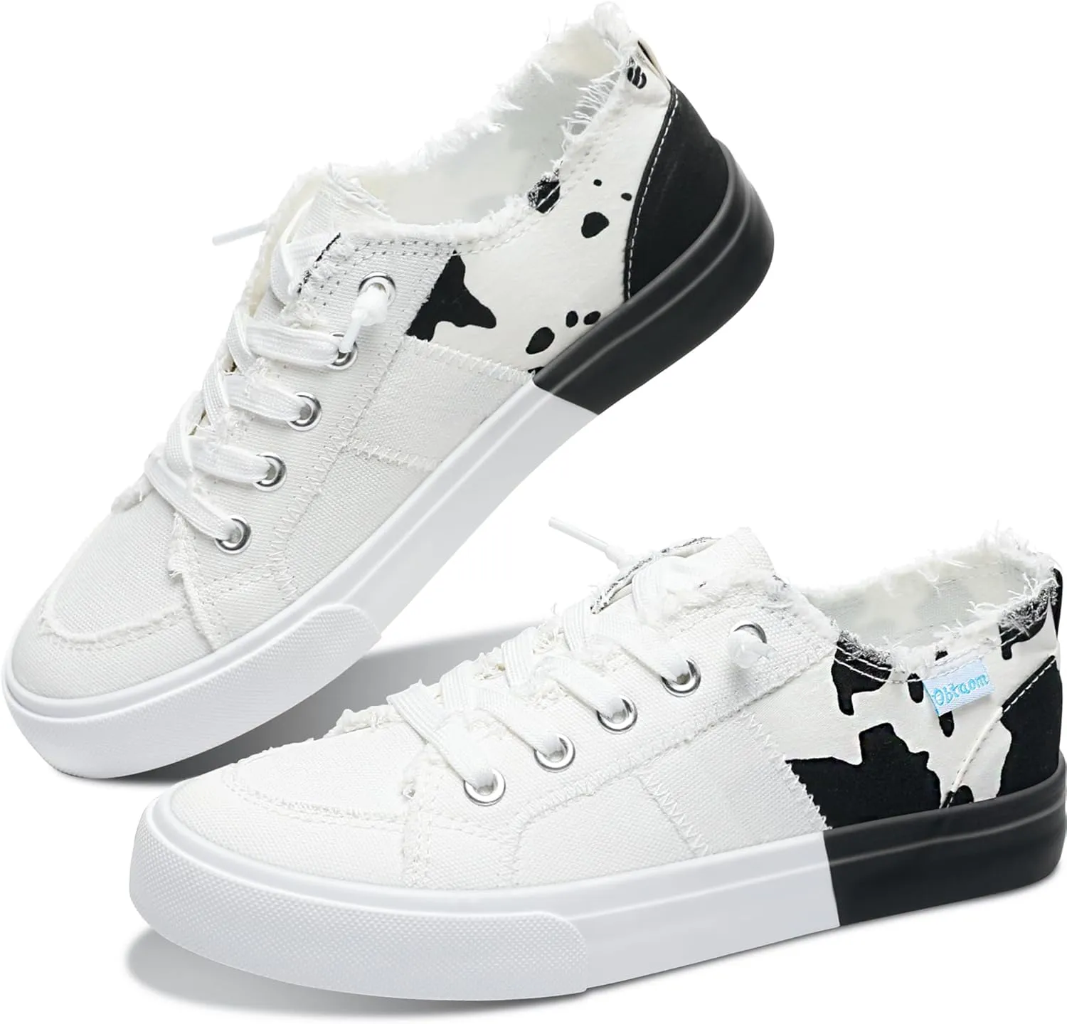 Obtaom Women's Play Fashion Sneaker White Color Washed and Leopard Canvas Slip on Shoes