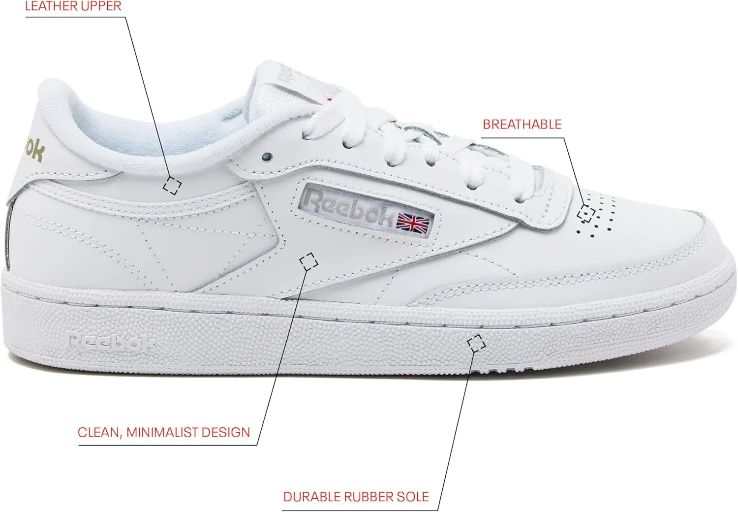 Reebok Men's Club C 85 Tennis Shoes, Casual Fashion White Sneakers