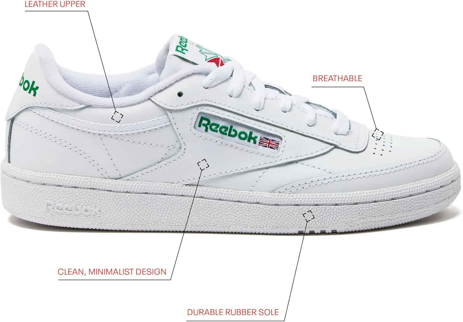 Reebok Men's Club C 85 Tennis Shoes, Casual Fashion White Sneakers