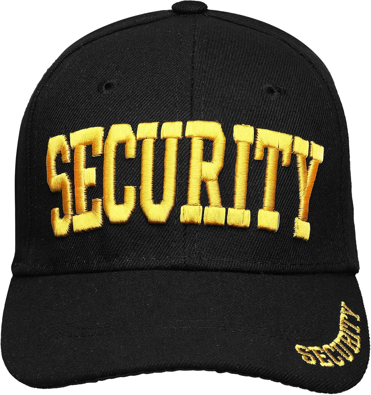 Security Hat Baseball Cap - Gold or White Embroidery Security Front, Bill & Back - Adjustable Size