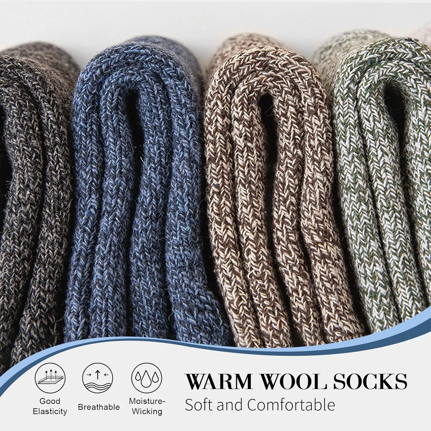 SIMIYA 5 Pairs Wool Socks Mens, Thick Warm Winter Soft Hiking & Casual Crew Socks