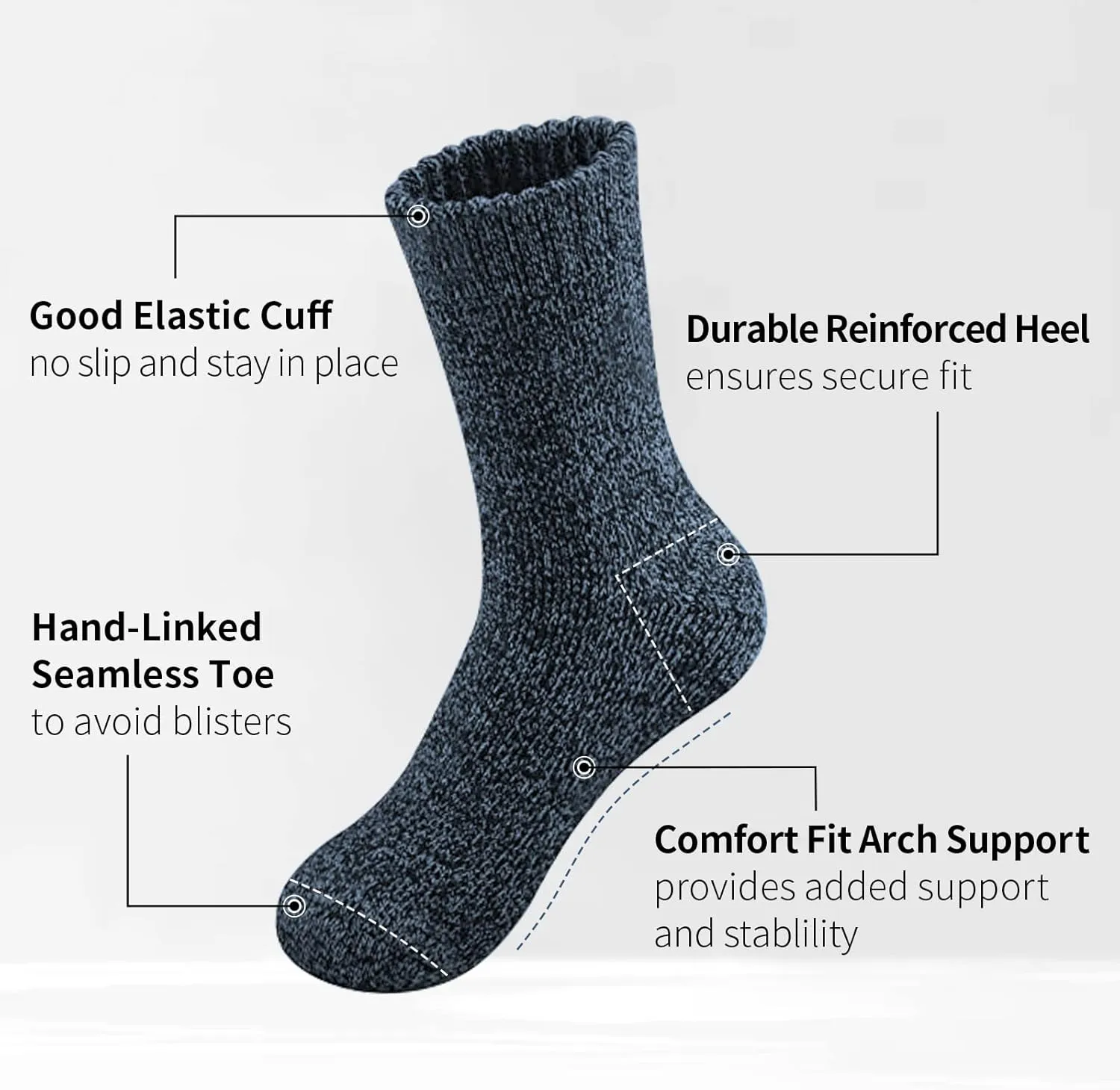 SIMIYA 5 Pairs Wool Socks Mens, Thick Warm Winter Soft Hiking & Casual Crew Socks