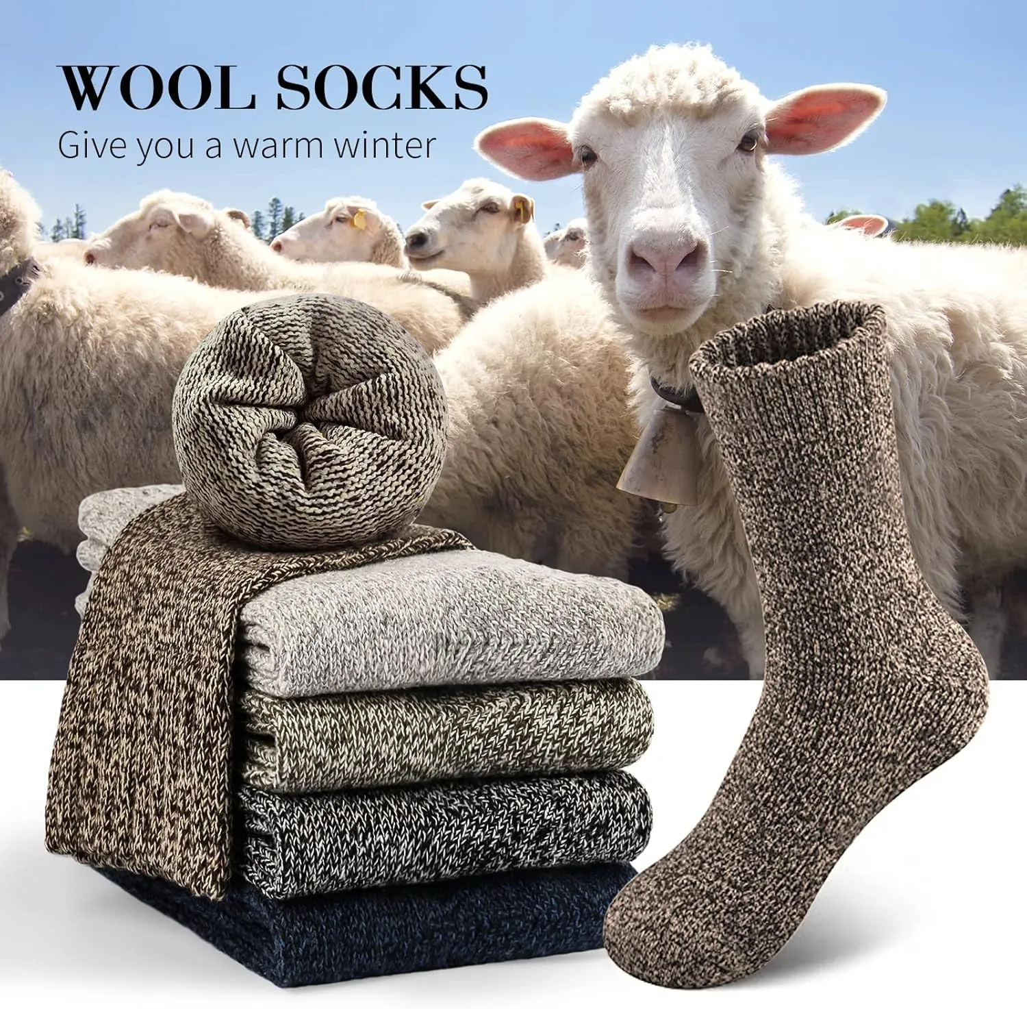 SIMIYA 5 Pairs Wool Socks Mens, Thick Warm Winter Soft Hiking & Casual Crew Socks