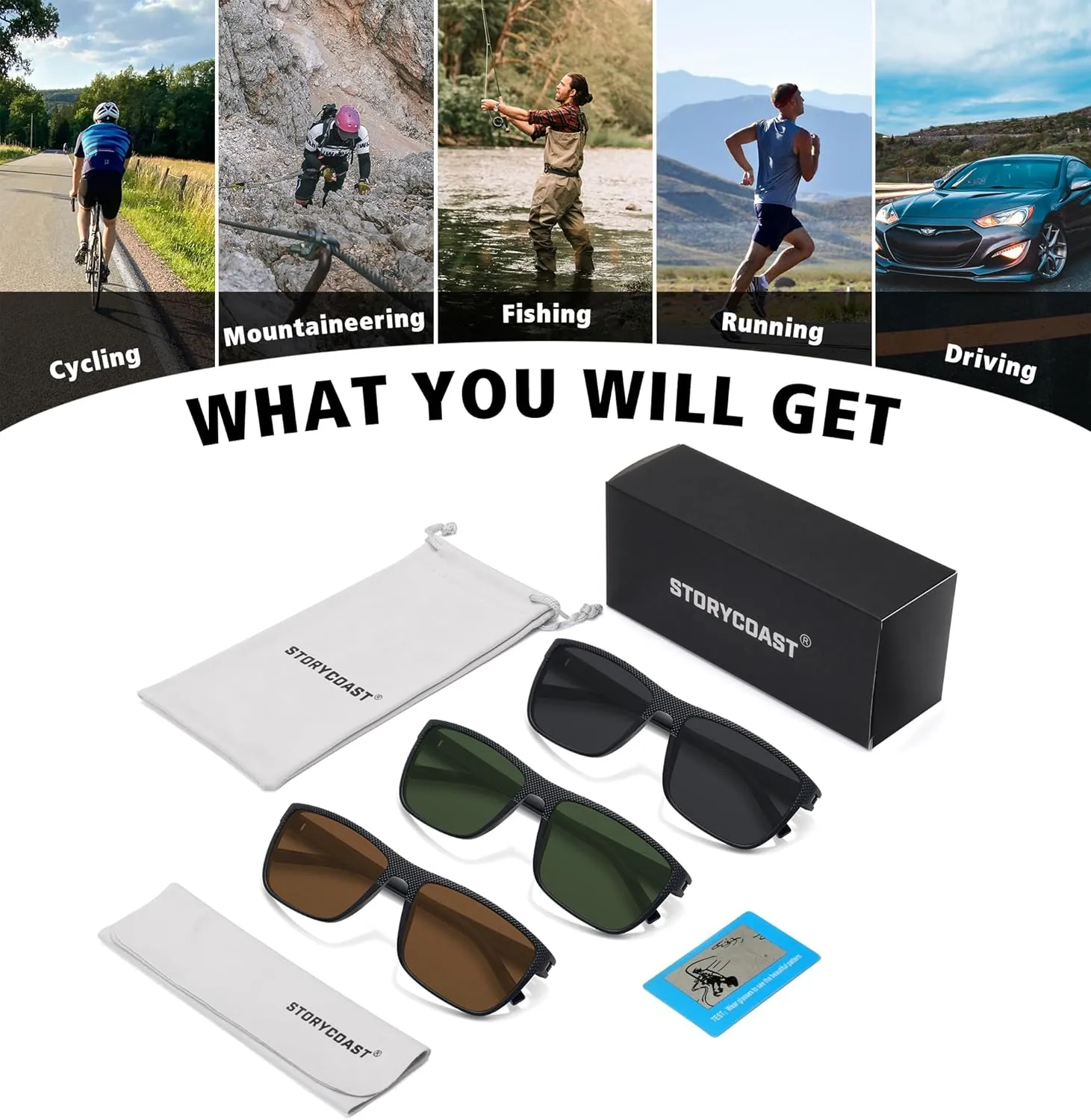 STORYCOAST Polarized Sunglasses for Men Women Classic Square Sports Fishing Running Golf Sun Glasses UV Protection