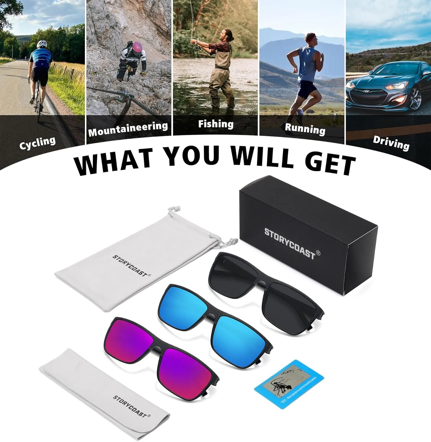 STORYCOAST Polarized Sunglasses for Men Women Classic Square Sports Fishing Running Golf Sun Glasses UV Protection