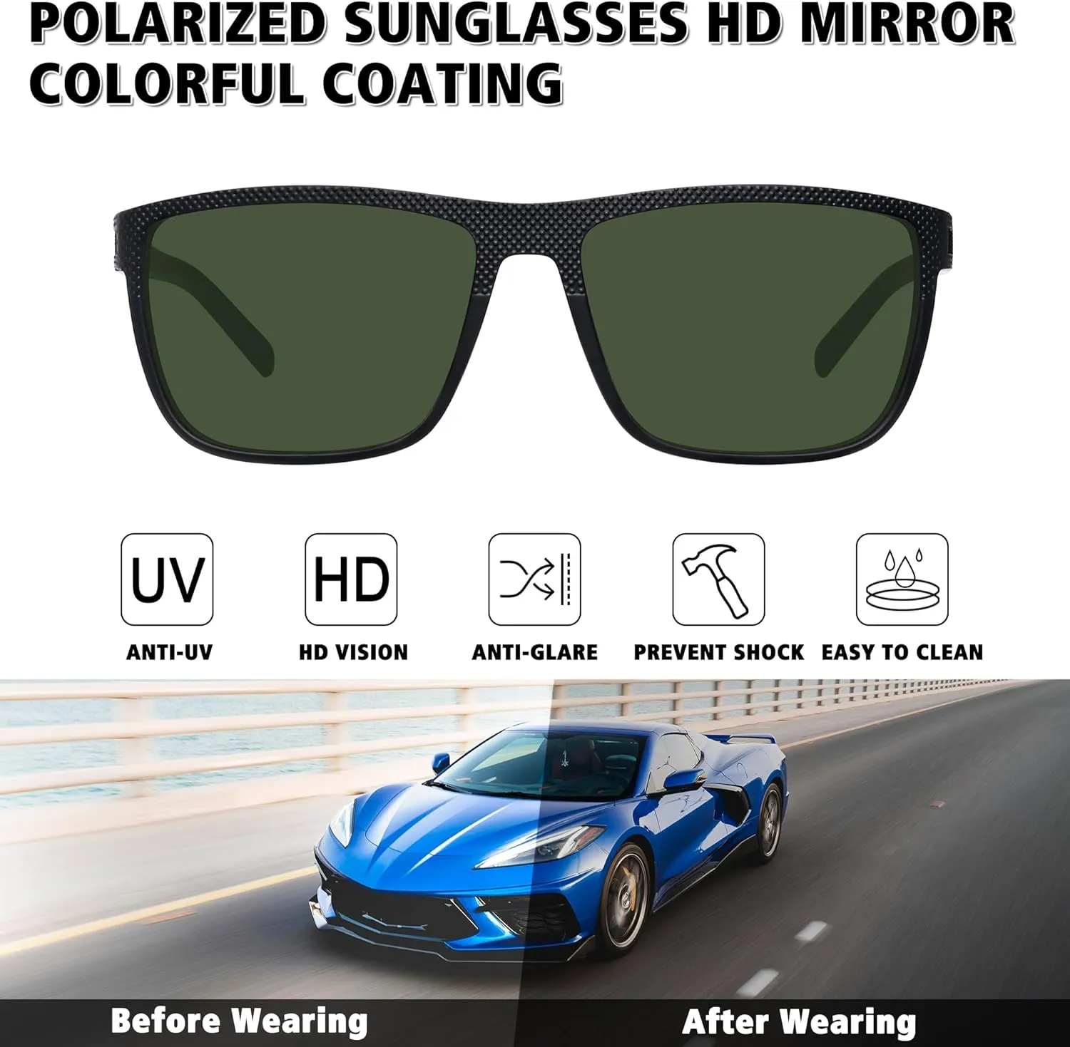 STORYCOAST Polarized Sunglasses for Men Women Classic Square Sports Fishing Running Golf Sun Glasses UV Protection