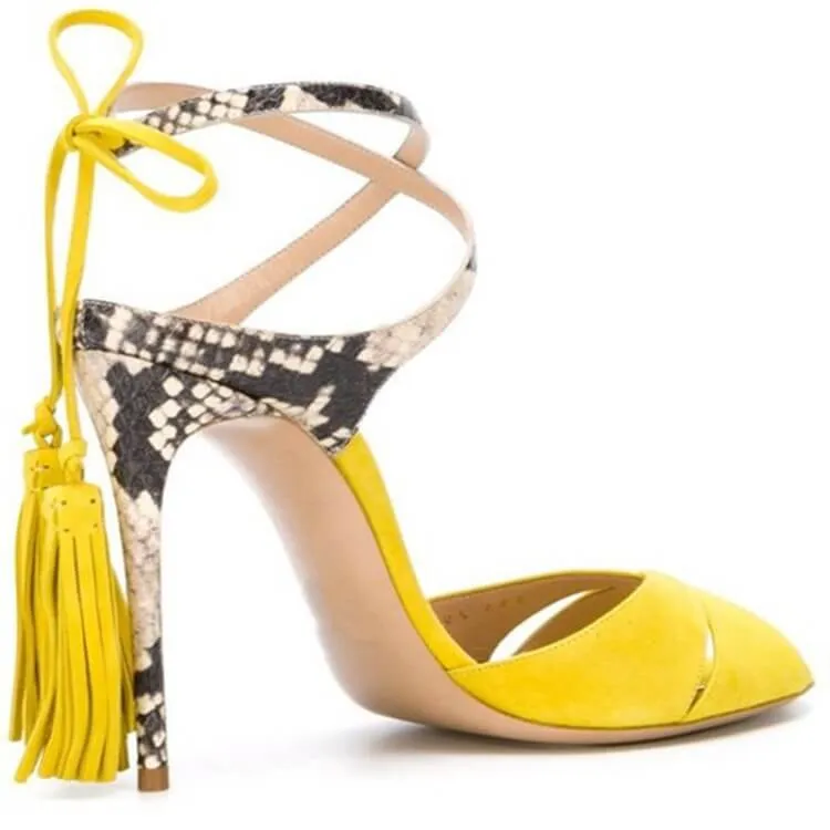 Summer Open Toe Strap Suede Fringe High Heel Sandals