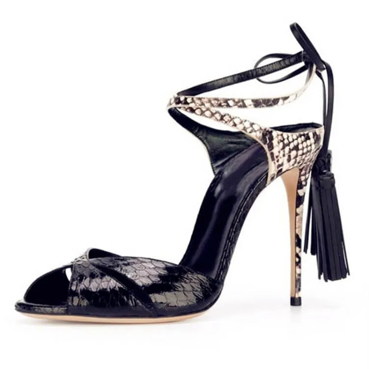 Summer Open Toe Strap Suede Fringe High Heel Sandals