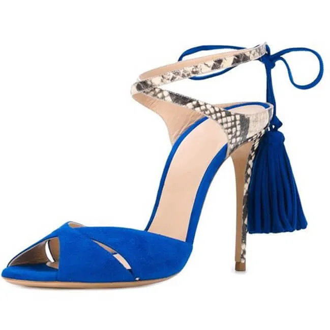Summer Open Toe Strap Suede Fringe High Heel Sandals