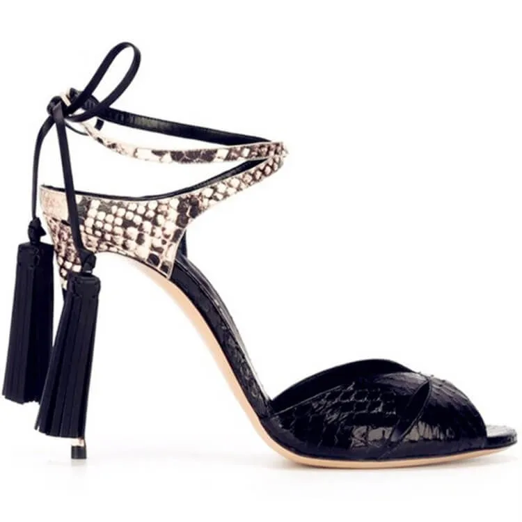 Summer Open Toe Strap Suede Fringe High Heel Sandals