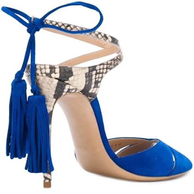 Summer Open Toe Strap Suede Fringe High Heel Sandals