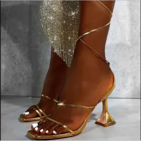 Summer PU Bandge High Heel Square Toe Sandals