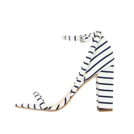 Summer Stripes Chunky Heel Open Toe Sandals