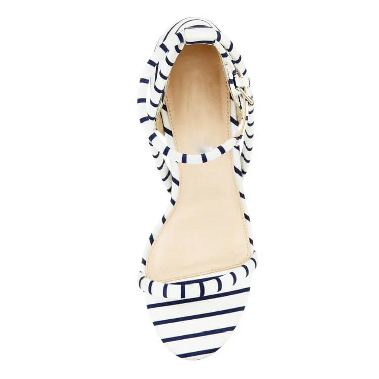 Summer Stripes Chunky Heel Open Toe Sandals