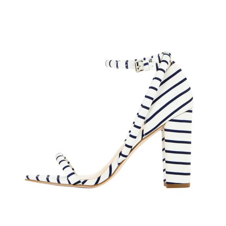 Summer Stripes Chunky Heel Open Toe Sandals